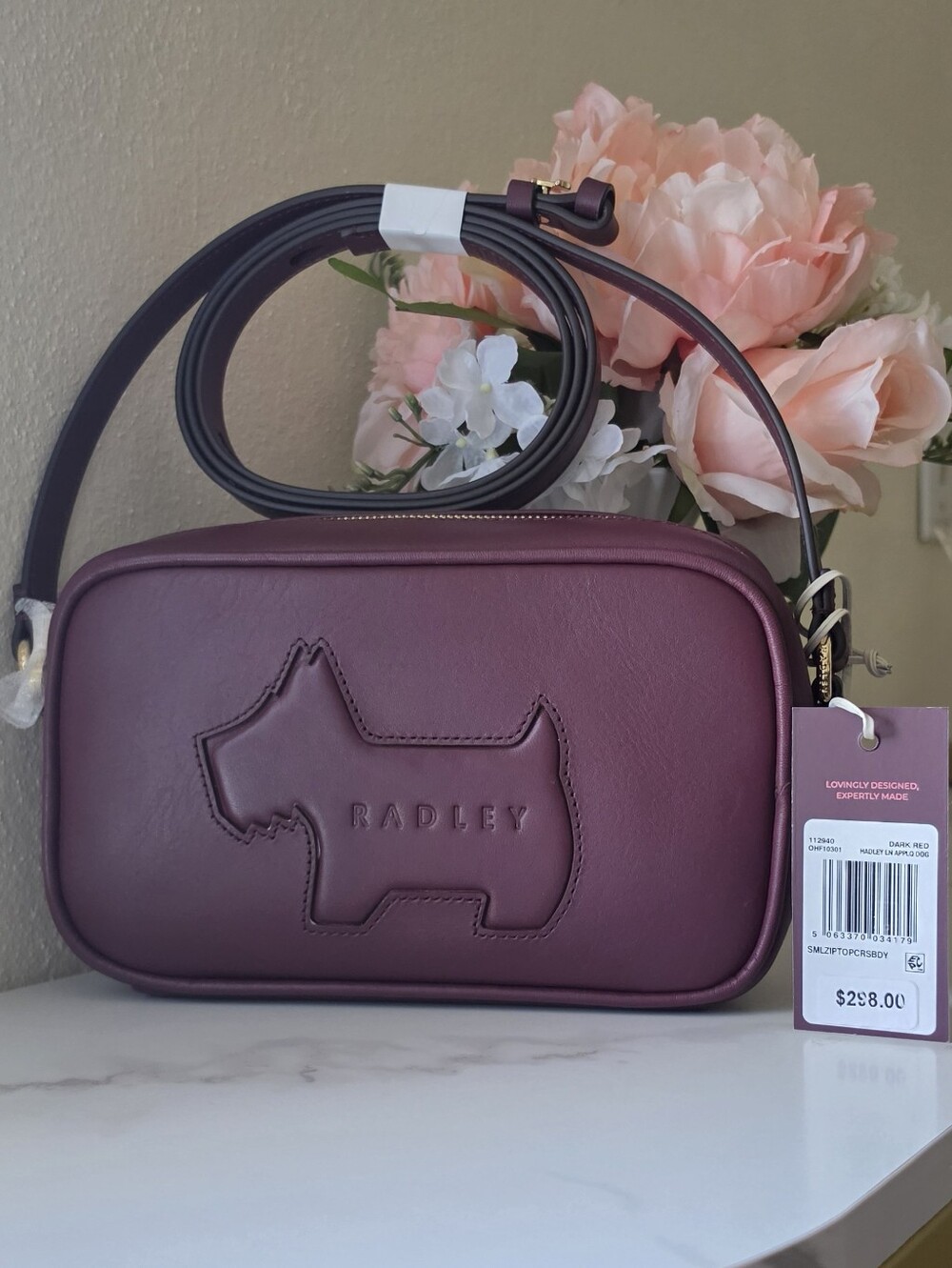 Radley London Hadley Lane Applique Dog Small Leather Crossbody Burgundy NWT $298